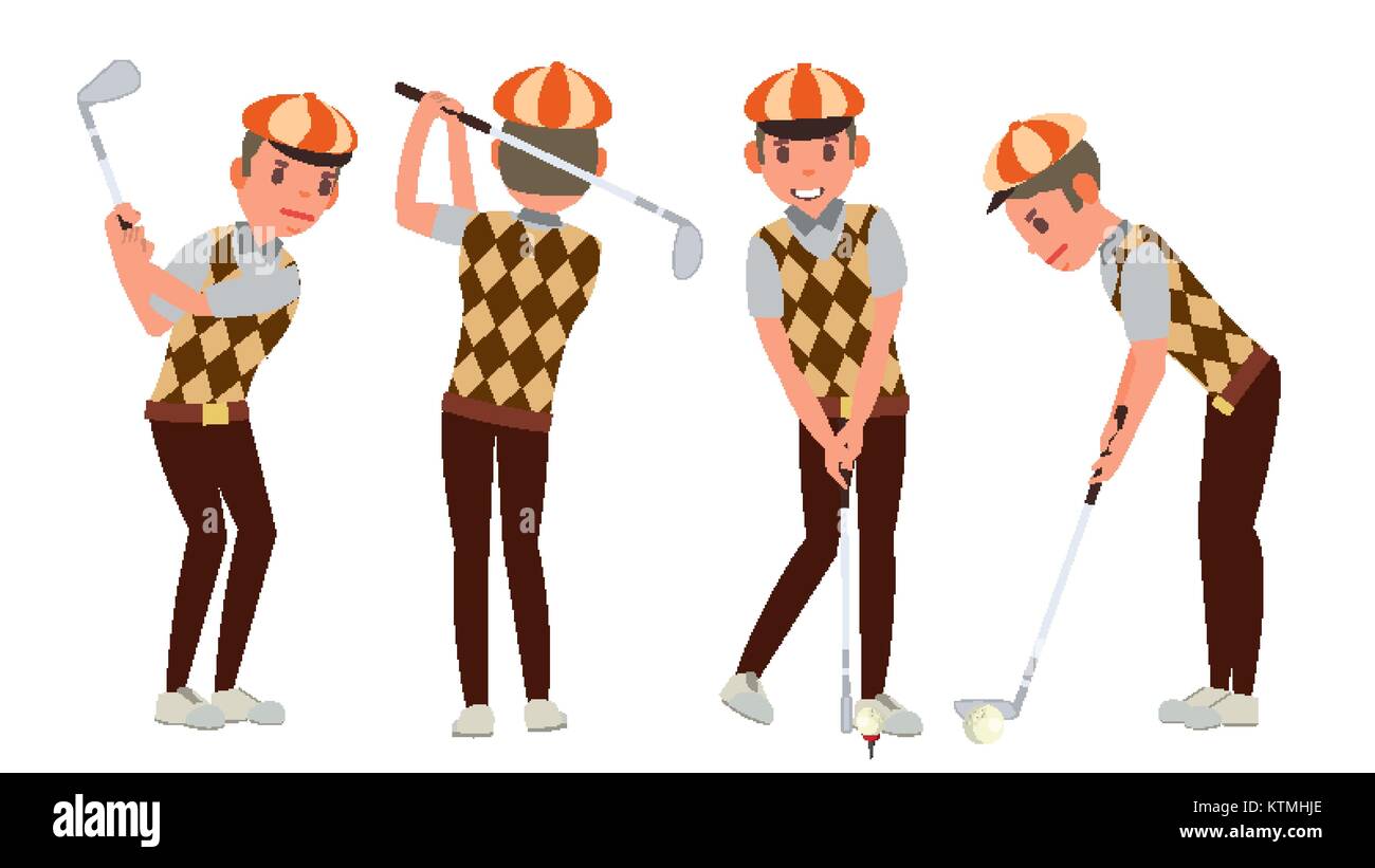 Classic Golf Player Vektor Swing Schuss Auf Kurs Anders