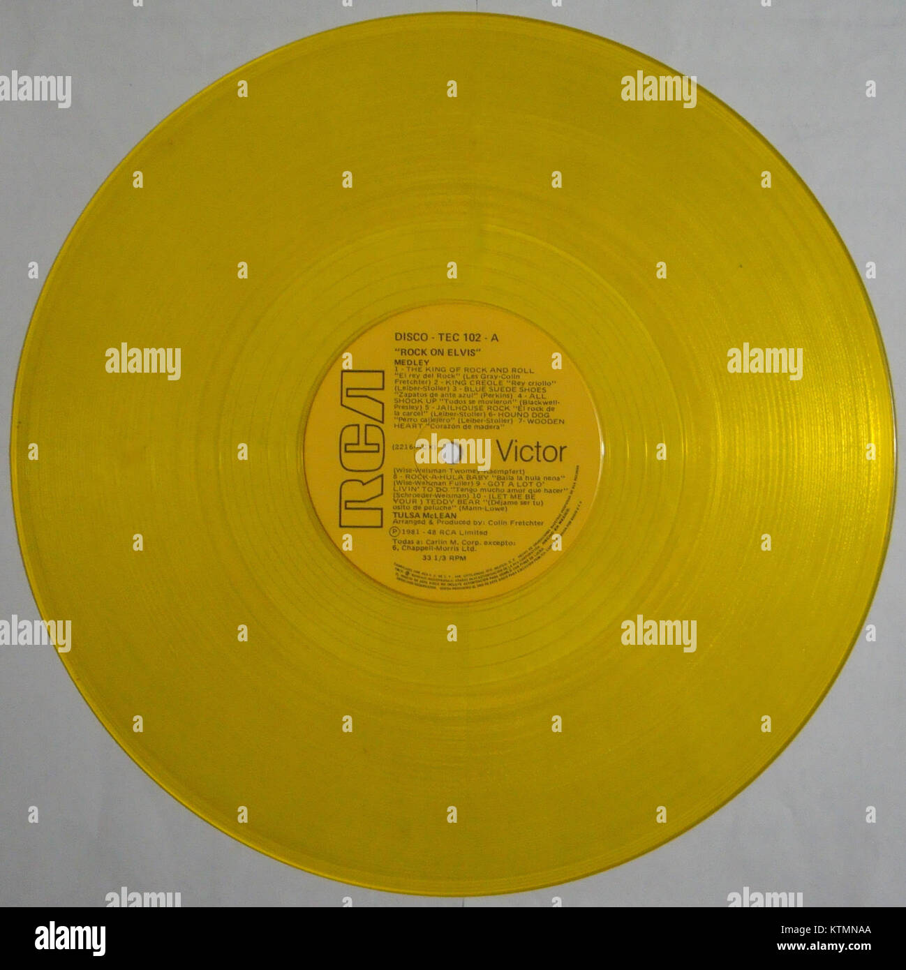 Disco de vinilo de color Amarillo Stockfoto