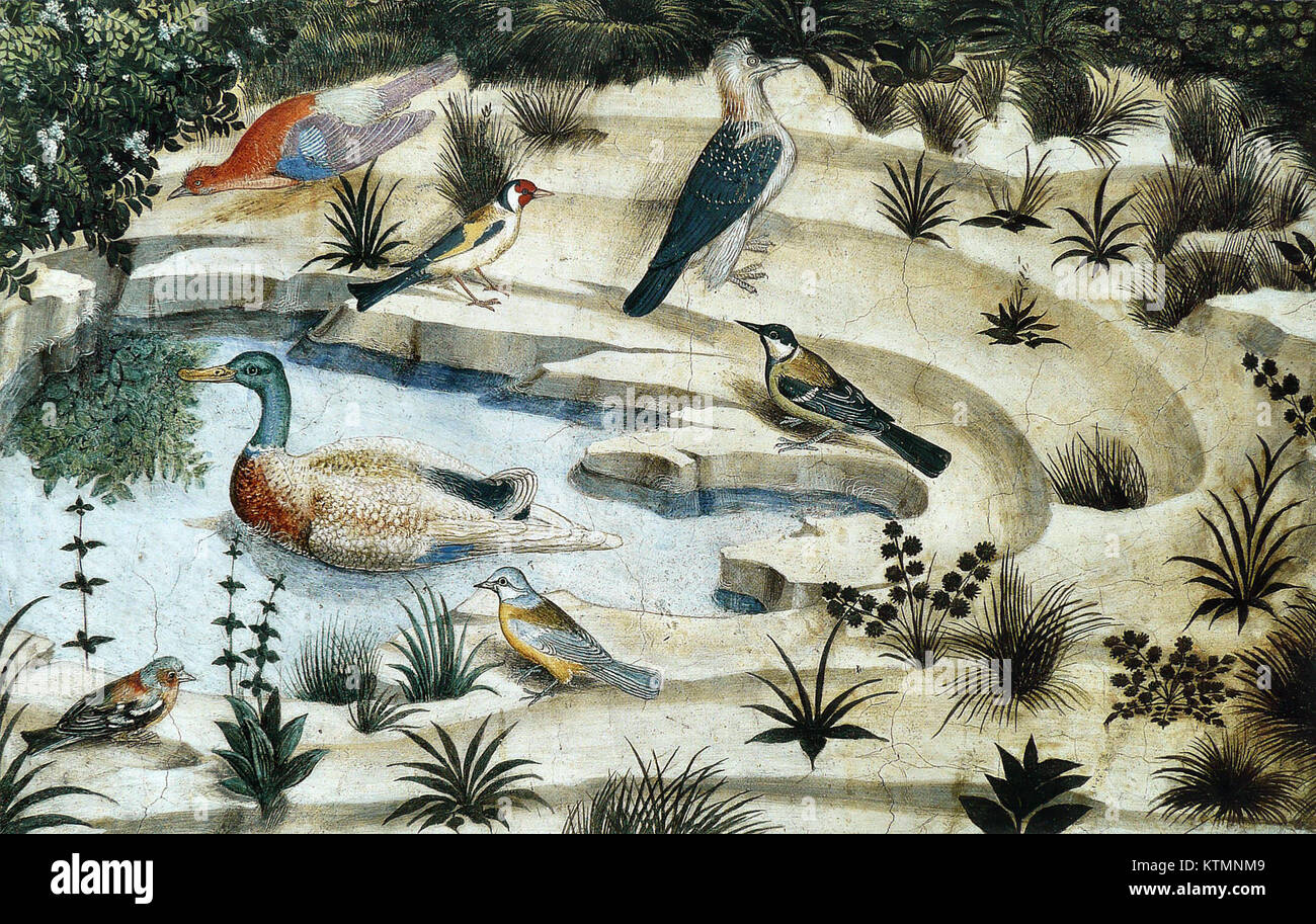 Dieses Gemälde von Benozzo Gozzoli, *Les Anges en Adoration*, ist ein bedeutendes Beispiel der Renaissance-Kunst. Es zeigt Engel in einer religiösen Szene der Anbetung, die Gozzoli's detaillierte Freskentechniken und die Beherrschung von Licht und Perspektive zeigen. Stockfoto