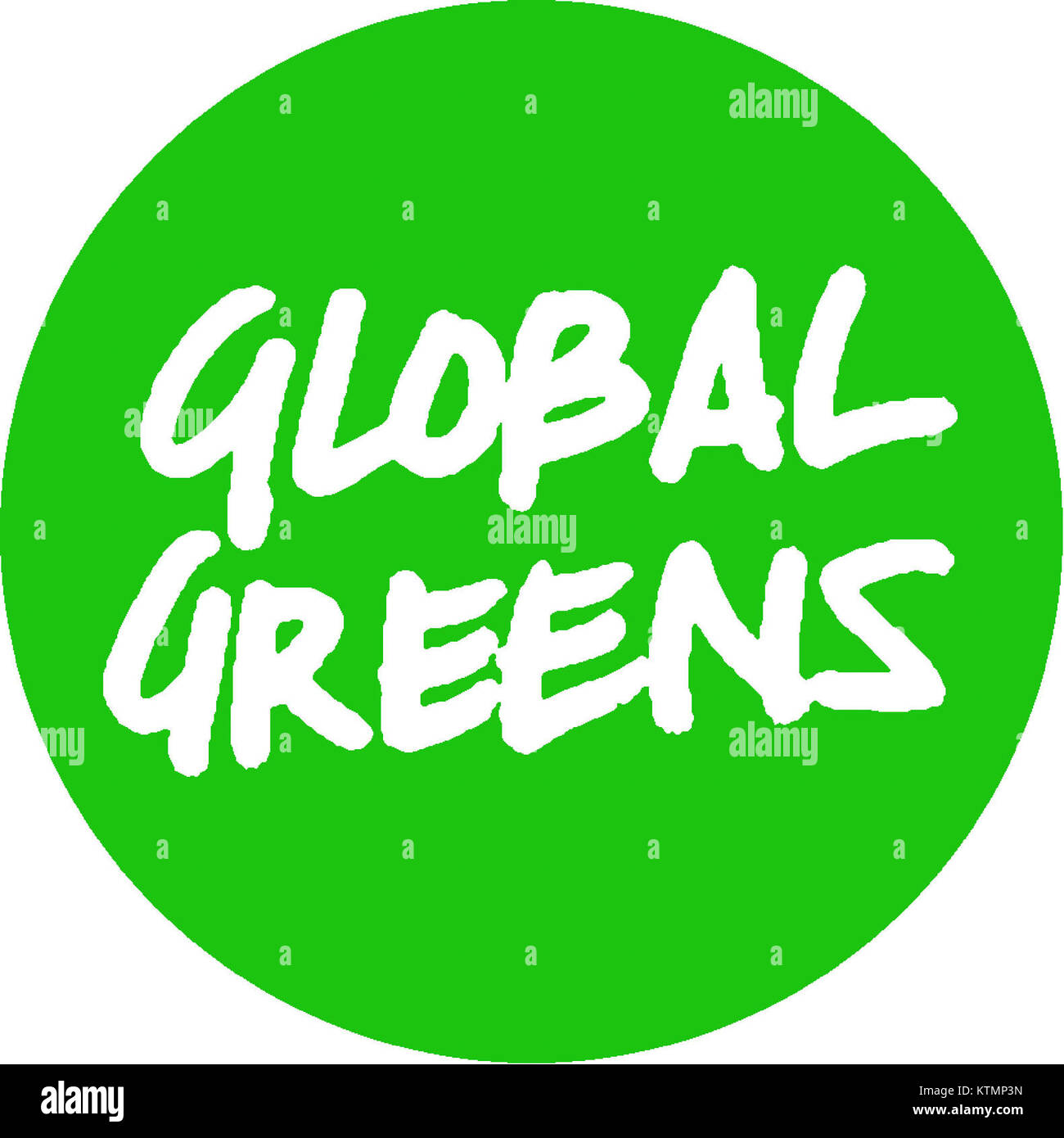 Das Global Greens Logo steht für eine globale Umweltorganisation, die sich auf die Förderung von Nachhaltigkeit, Umweltschutz und Klimaschutz weltweit konzentriert. Stockfoto