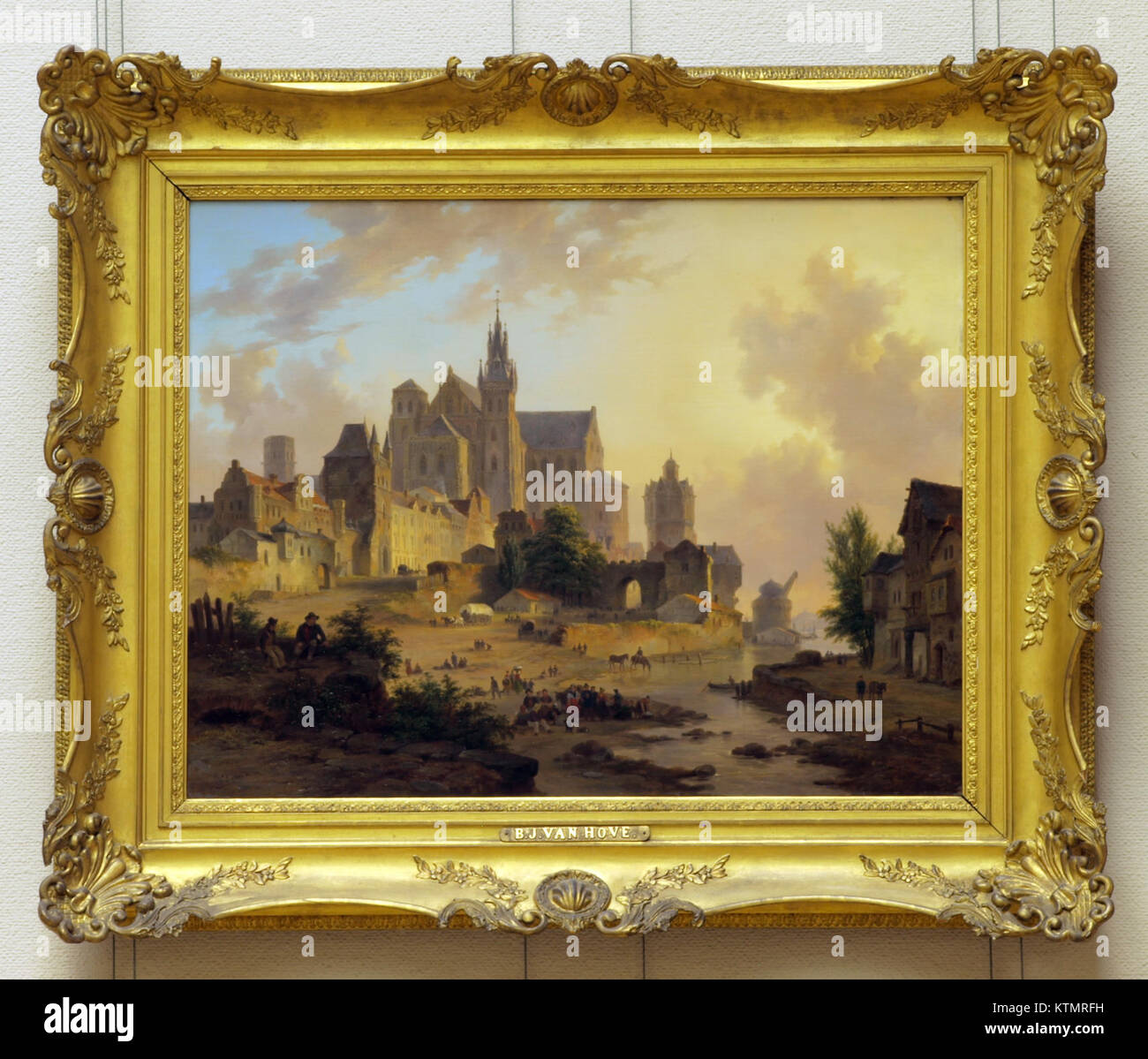 Ein Gemälde mit dem Titel „Fantasie stadsgezicht“ von Bartholomeus Johannes van Hove, das ein Stadtbild von 1836 darstellt, Öl auf Tafel. Stockfoto
