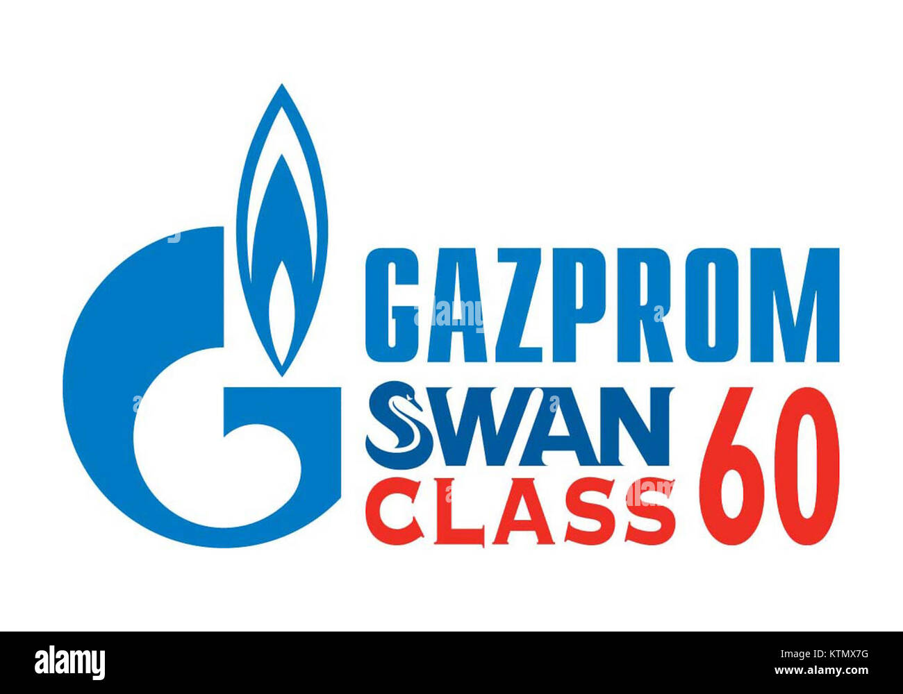 Das Logo für die Gazprom Swan 60 Class, eine Serie von Rennyachten, die für konkurrenzfähiges Segeln entwickelt wurden und für ihre hohe Leistung und ihr elegantes Design bekannt sind. Stockfoto