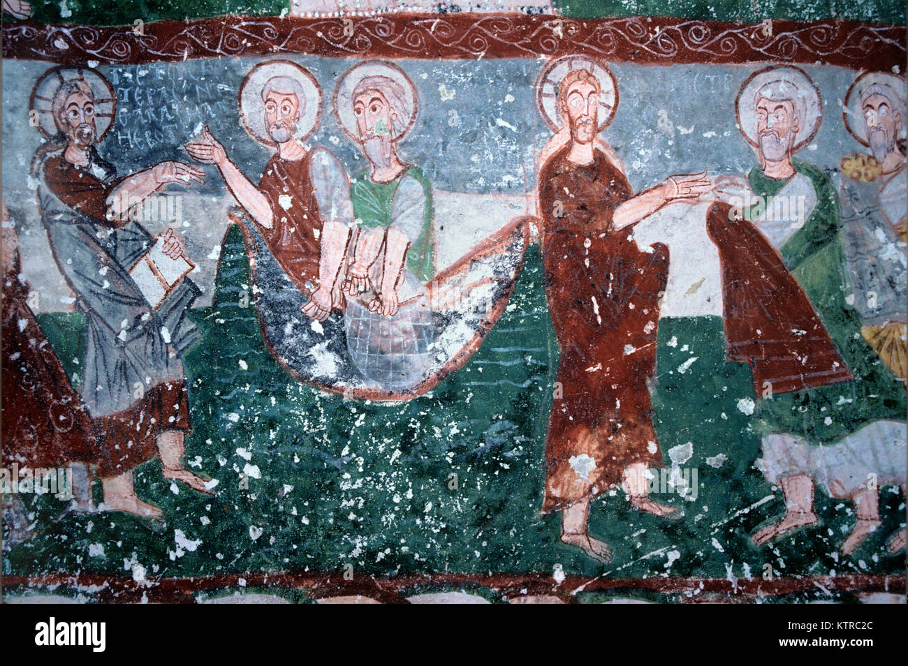 Byzantinischen Wandmalereien und Fresken der wunderbaren Fischfang oder Wunder Fish Story im c 9 Pancarlik Kirche, die dem Heiligen Theodore gewidmet, in der Pancarlik Tal, in der Nähe von Ortahisar, Kappadokien, Türkei Stockfoto