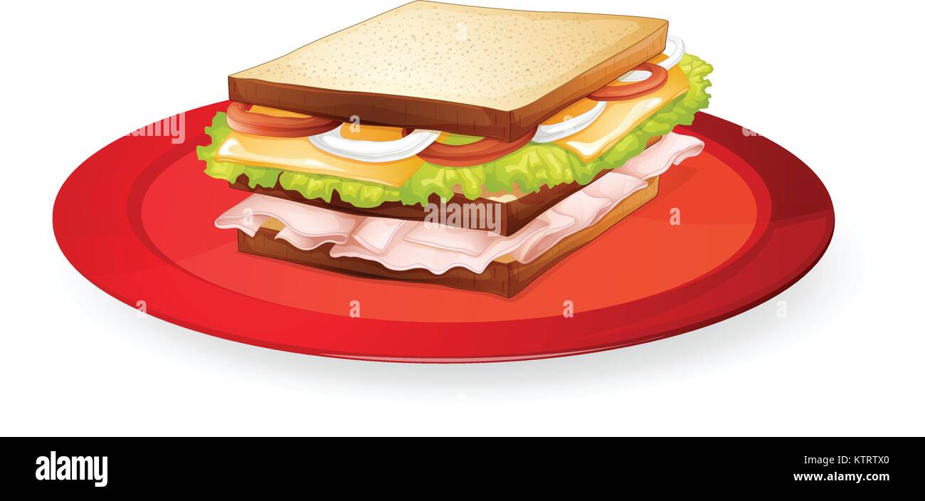 Abbildung: Ein Brot sandwich Teller in Rot auf Weiß Stock Vektor