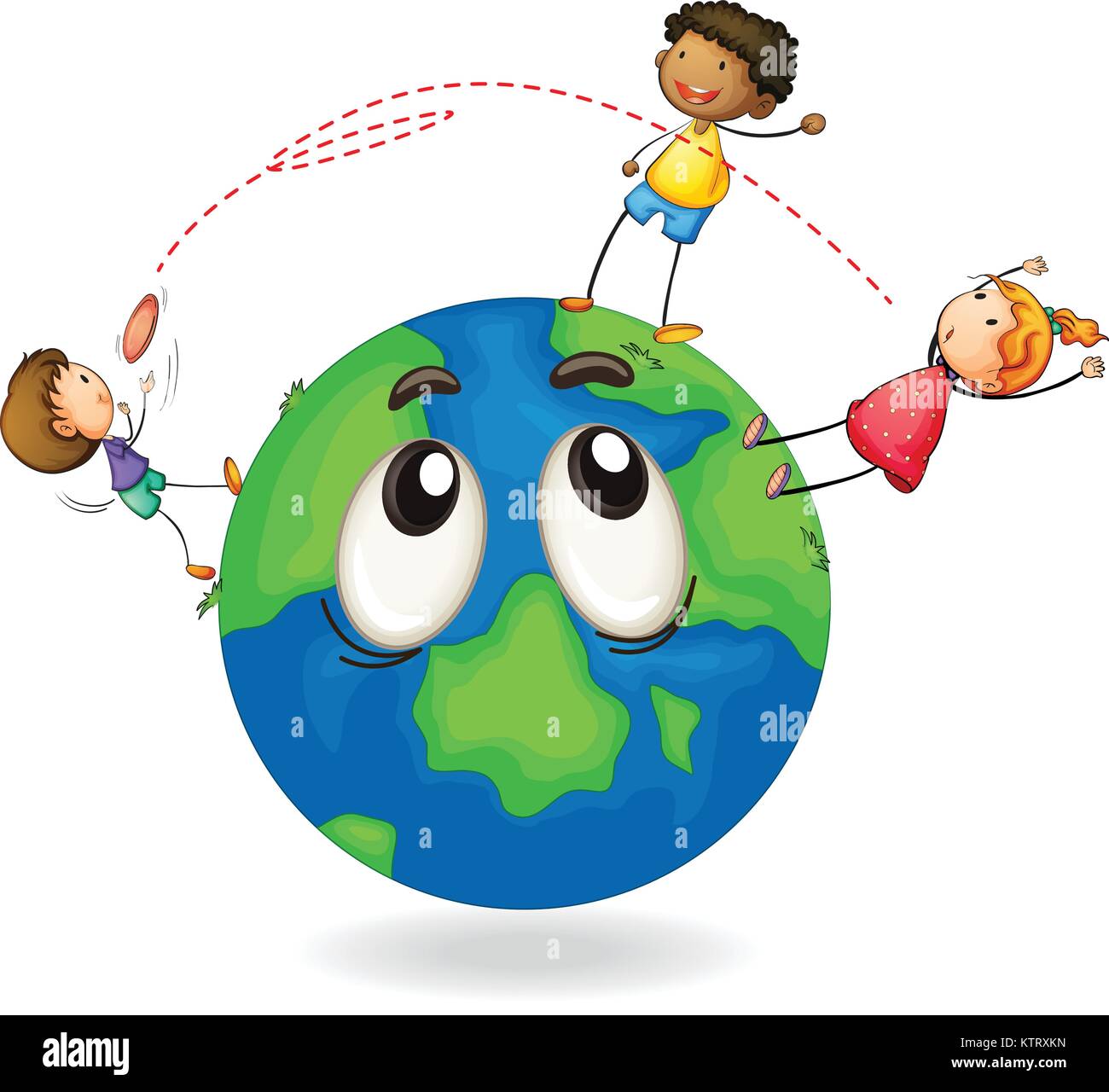 Abbildung: Kinder spielen Flying Disc auf der Erde Globus Stock Vektor