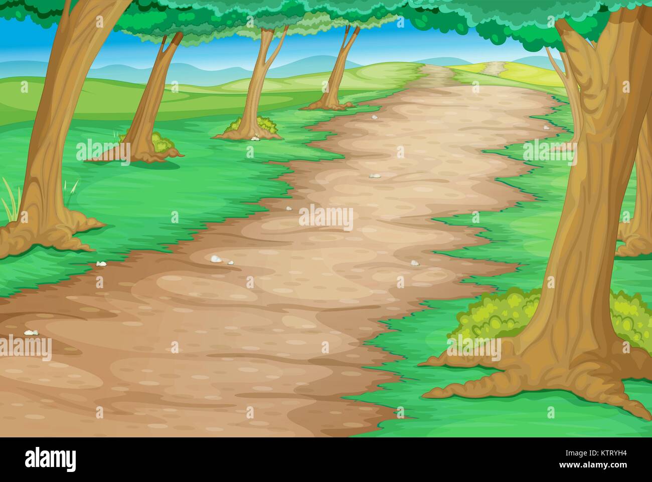 Pfad durch ein Cartoon Wald Stock Vektor