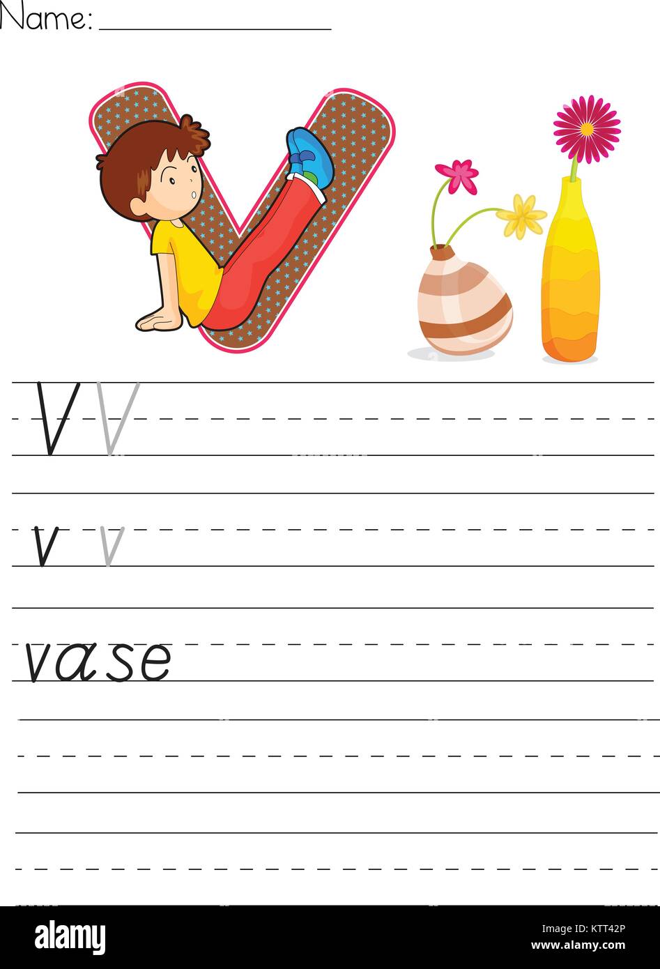 Alphabet Arbeitsblatt Der Buchstabe V Stock Vektorgrafik Alamy