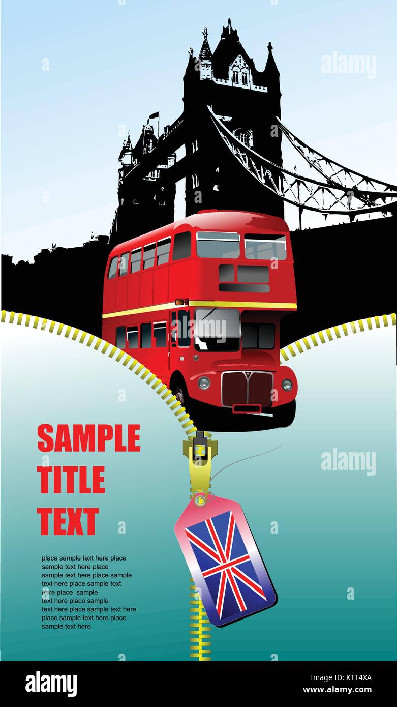 London Bilder mit praktischem Reißverschluss und Double Decker Bus. Vector Illustration Stock Vektor