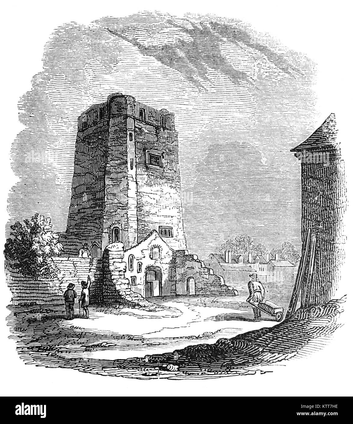 Ein Turm von Oxford Schloss, eine mittelalterliche Burg aus dem 11. Jahrhundert Norman auf der westlichen Seite der zentralen Oxford. Es spielte eine wichtige Rolle in der Auseinandersetzung der Anarchie, Bürgerkrieg in England zwischen 1135 und 1153. Der Konflikt war eine Folge der Krise durch den Unfalltod von William Adelin, die einzige legitime Sohn von Heinrich I. im Jahre 1120 ausgelöst. Henry's versucht, seine Tochter zu installieren, installieren Sie die Kaiserin Mathilde, als seinen Nachfolger erfolglos waren und auf Henrys Tod im Jahr 1135 übernahm sein Neffe Stephen von Blois den Thron mit Hilfe von Stephen's Bruder beschlagnahmt, Heinrich von Blois, Bischof von Winchester. Stockfoto