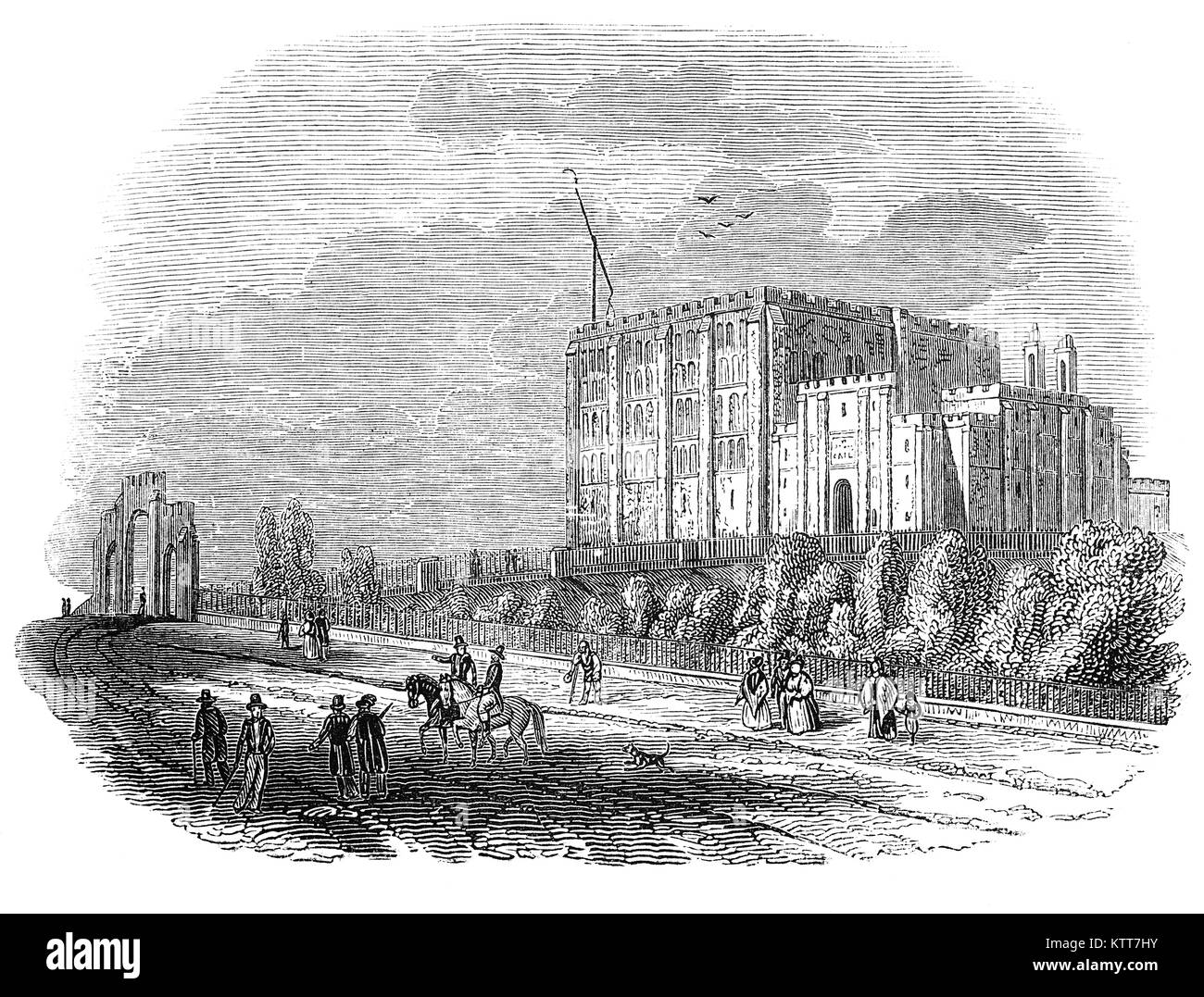 Norwich Castle ist eine mittelalterliche königliche Festung in der Stadt Norwich, in der englischen Grafschaft Norfolk. Es war in der Zeit nach der normannischen Eroberung Englands gegründet, als Wilhelm der Eroberer seine Konstruktion bestellt, weil er wünschte einen festen Platz in der wichtigsten Stadt Norwich zu haben. Es spielte ein Teil während des Barons Revolte von 1173-1174, in der die Söhne Heinrichs II. gegen ihn aufgelehnt und begann ein Bürgerkrieg. Stockfoto