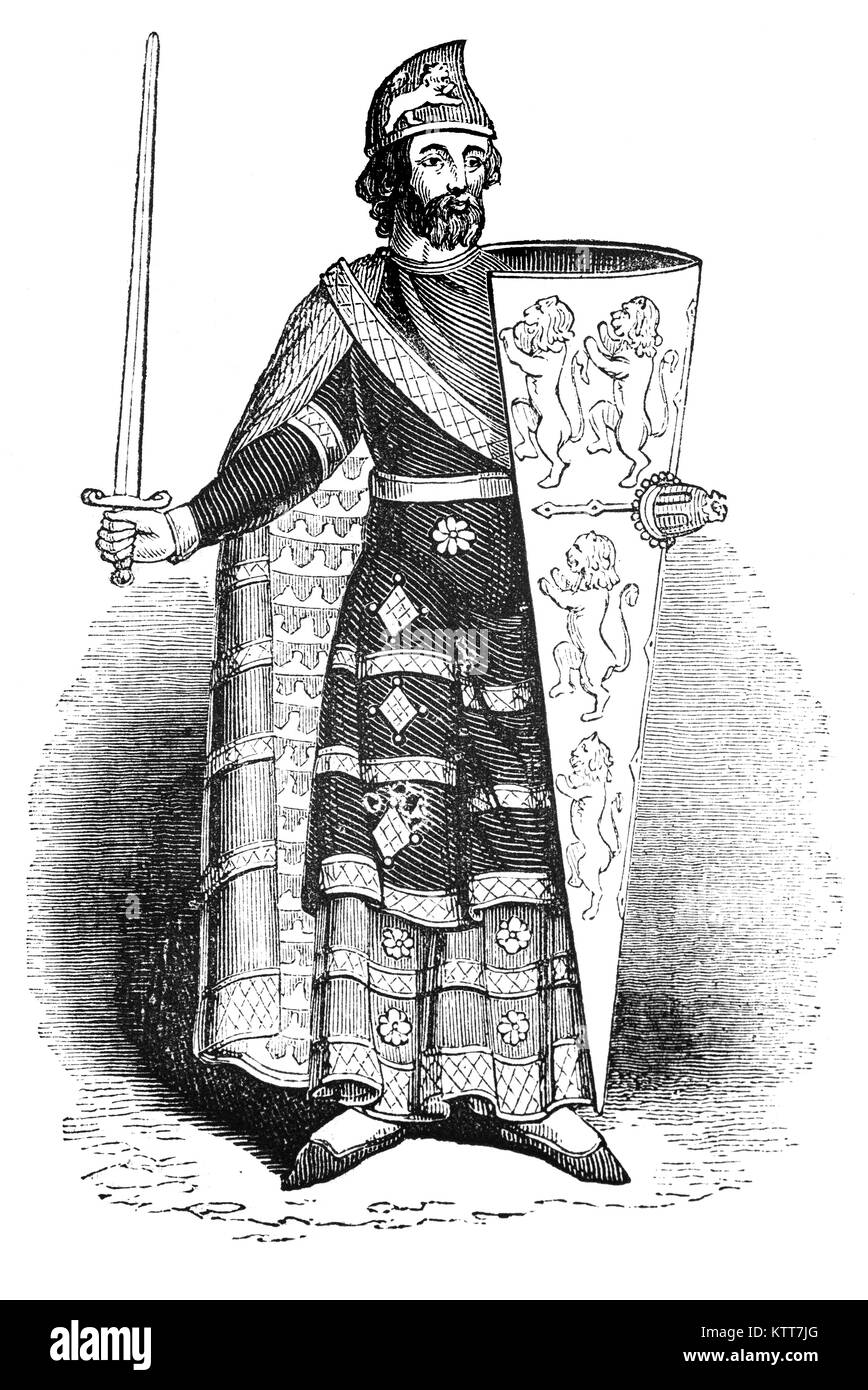 Geoffrey V (1113-1151), genannt der Schöne oder die Messe und Plantagenet - war der Herzog der Normandie durch Eroberung von 1144. Durch seine Ehe mit der Kaiserin Mathilde, Tochter und Erbin von Henry I, Geoffrey hatte einen Sohn, Henry Curtmantle, die auf den englischen Thron zu setzen als König Heinrich II. (1154-1189) gelungen ist und war der erste der Dynastie Plantagenet England zu regieren. Stockfoto