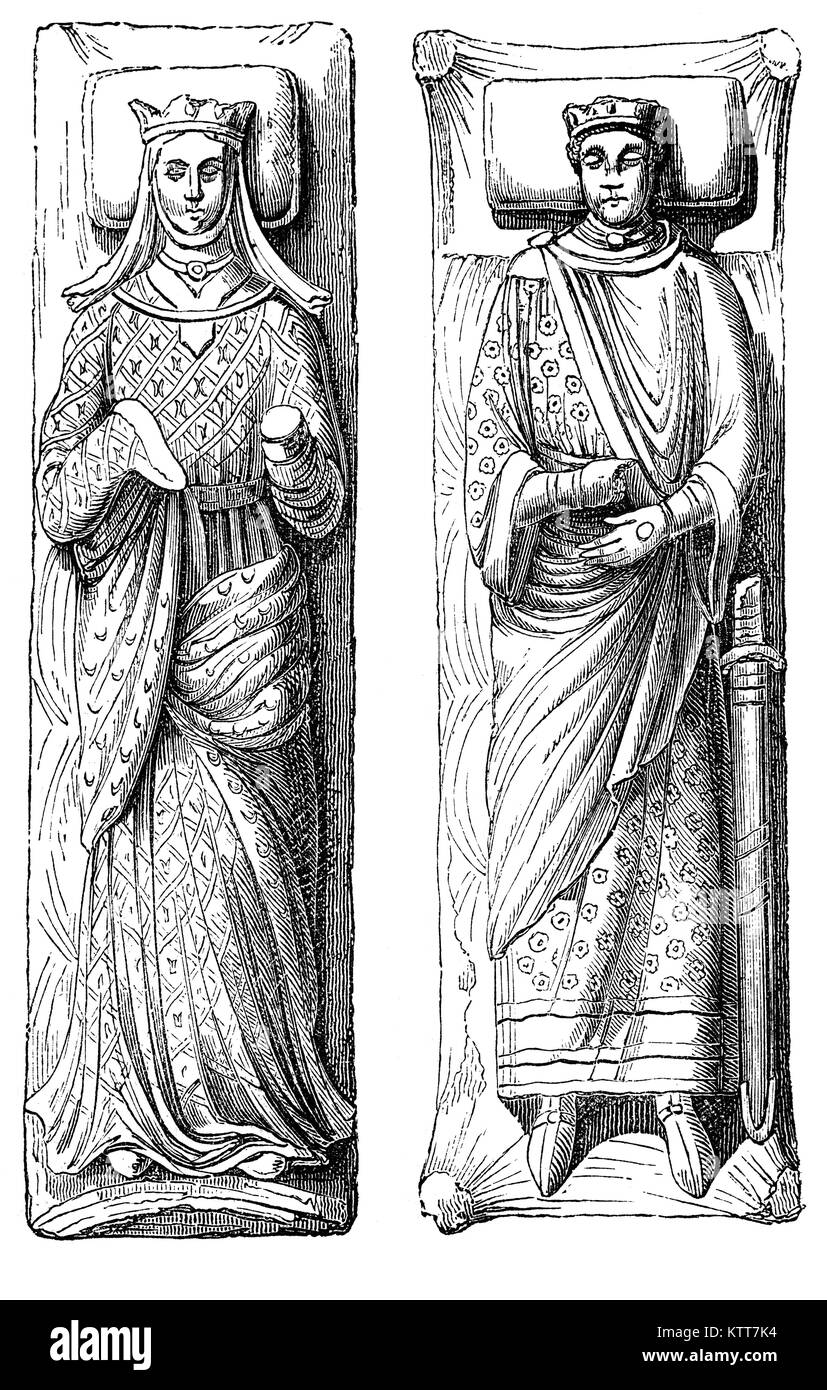 Die Bildnisse von Henry II 1133 - 1189), auch als Henry Plantagenet und seine Frau Eleanor von Aquitanien in der Königlichen Abtei von Fontevraud oder Fontevrault, Chinon, in Anjou, Frankreich bekannt. Henry war Herzog der Normandie, Anjou 1151 geerbt und kurz danach heiratete Eleonore von Aquitanien, deren Ehe mit Ludwig VII. von Frankreich vor Kurzem für nichtig erklärt worden war. Stockfoto