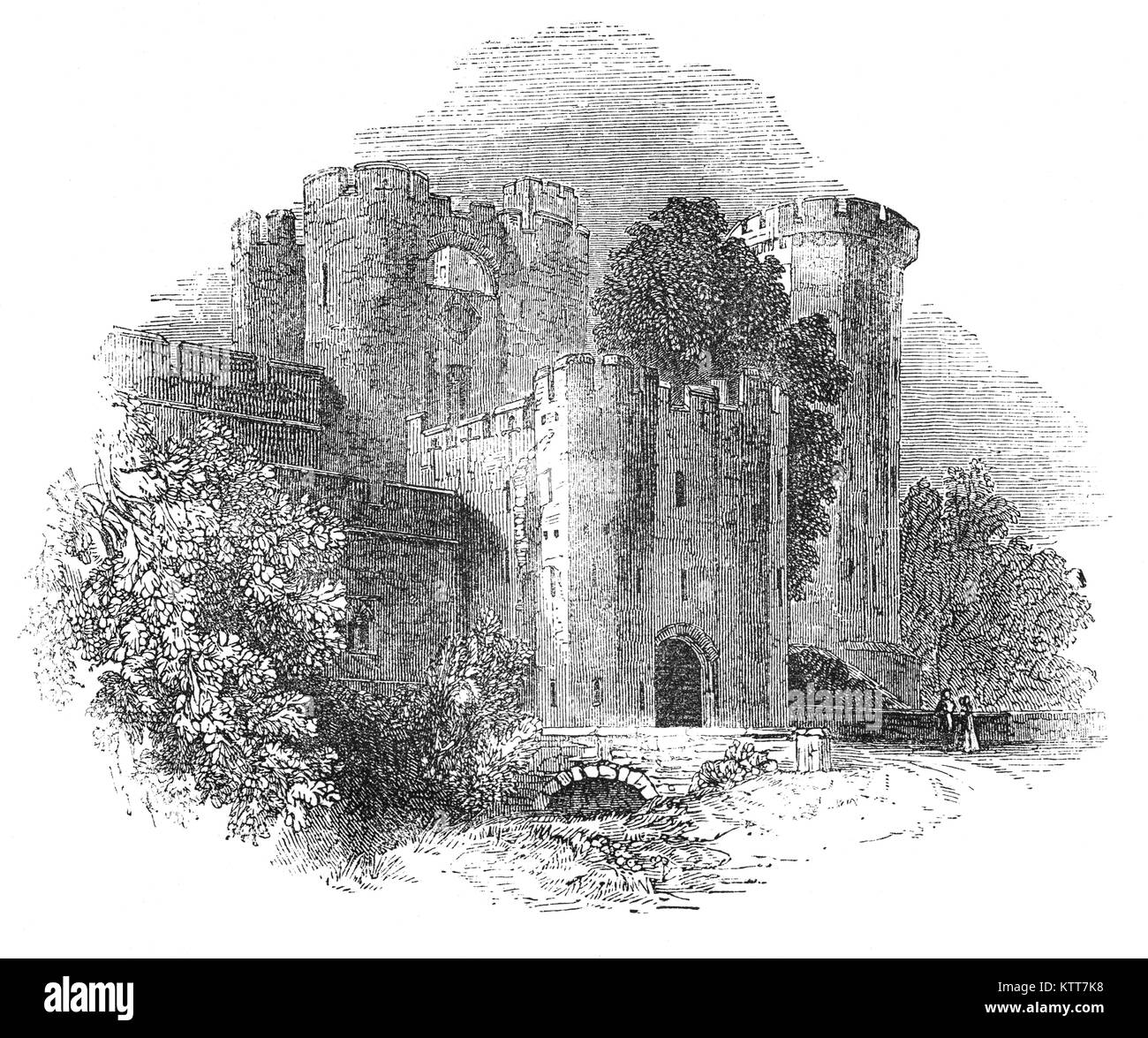 Mittelalterliche Schloss Warwick war eine Motte-und-bailey Anreicherung von Wilhelm dem Eroberer in 1068 gebaut. Während der Regierungszeit von König Henry II (1154-89), es war mit einer steinernen Burg in Form einer Shell nahm mit allen Gebäuden gegen die Ringmauer errichtet, ersetzt. Während des Barons' Aufstand von 1173 - 74, dem Grafen von Warwick treu geblieben König Heinrich II., und das Schloss wurde verwendet, um Rückstellungen zu speichern. Liegt an einer Biegung des Flusses Avon, Warwick ist die Hauptstadt der Grafschaft Warwickshire, England. Stockfoto