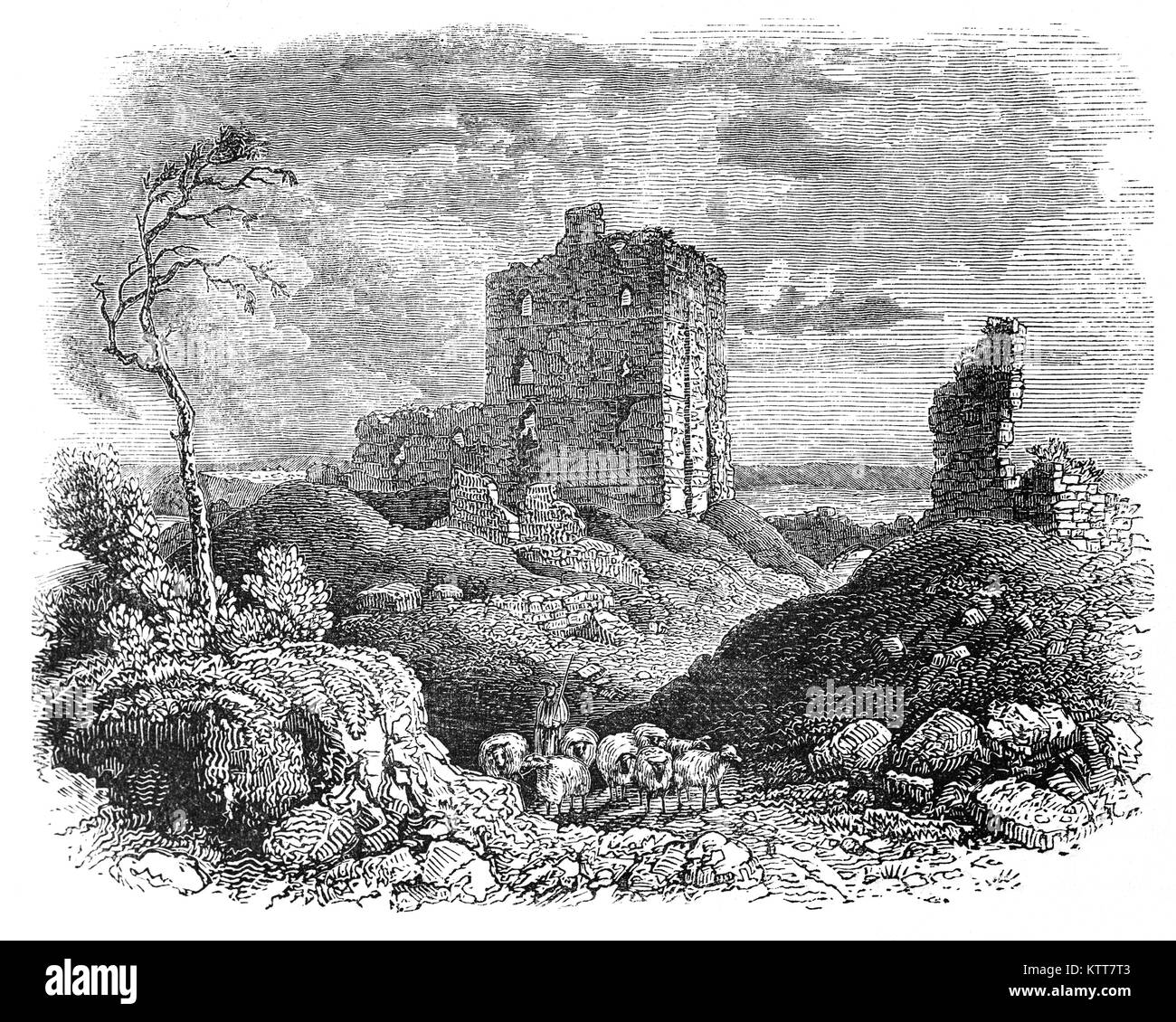 Norham Castle in Northumberland, mit Blick auf den Fluss Tweed, an der Grenze zwischen England und Schottland. In 1136 und 1138 David ich von Schottland in Northumberland und das Schloss gefangen. Das Schloss war beschädigt und blieb verkommen, bis der Bischof von Durham hatte die Burg wieder aufgebaut. Im Jahr 1174 unterstützte er erfolglos Rebellen in eine Revolte gegen Heinrich II., nach welcher der Bischof gezwungen war, die Burg an die Krone zu verzichten. Stockfoto