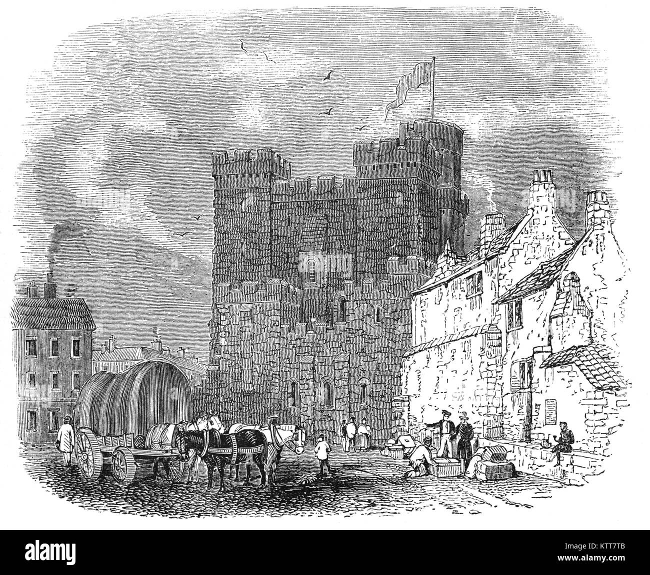 Das Schloss, Newcastle war eine mittelalterliche Festung in Newcastle upon Tyne, England, auf dem Gelände der Festung, die die Stadt Newcastle seinen Namen gab. Es wurde von Robert Curthose, ältester Sohn von Wilhelm dem Eroberer erbaut, nach Süden von einer Kampagne gegen Malcolm III. von Schottland zurück. Die steinernen Burg halten, war zwischen 1172 und 1177 durch Heinrich II. auf der Website von Curthose des Schlosses gebaut. Das Schwarze Tor wurde zwischen 1247 und 1250 von Henry III angefügt. Stockfoto