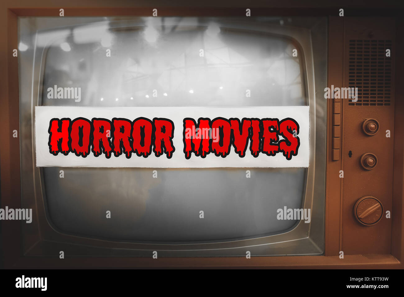 Horror Filme genre Fernsehen label alte tv text Vintage Retro Stockfoto