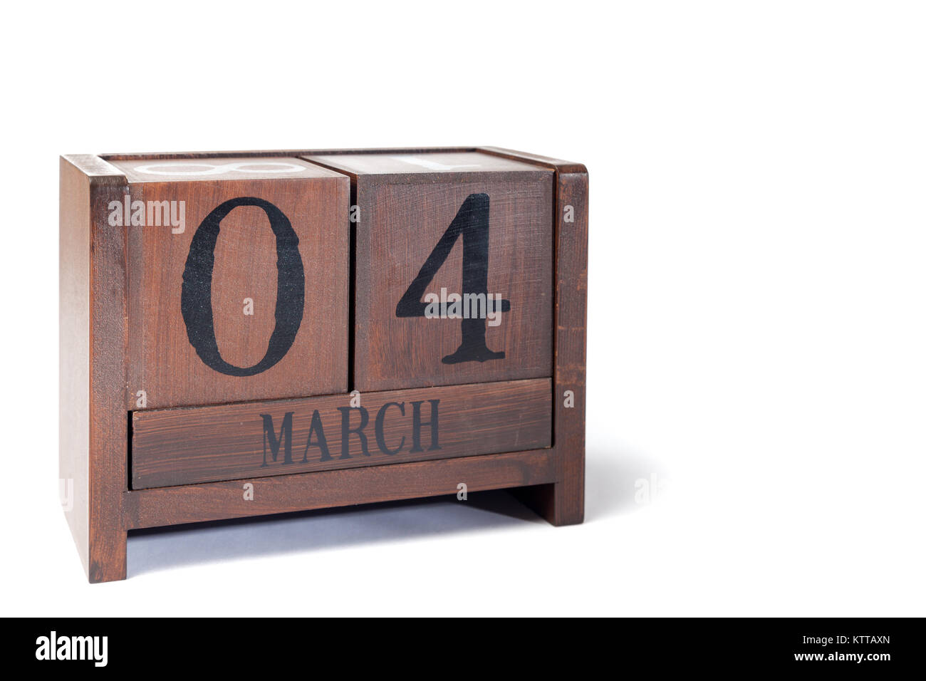 Holz- Perpetual Kalender März 4. Stockfoto