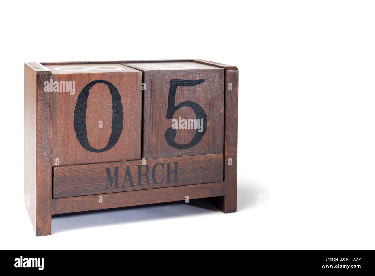 Holz- Perpetual Kalender März 5. Stockfoto