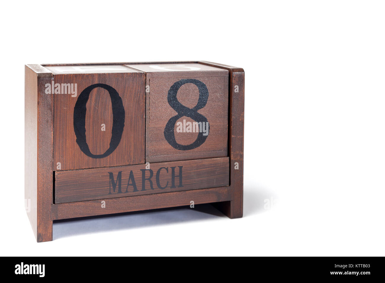 Holz- Perpetual Kalender März 8. Stockfoto