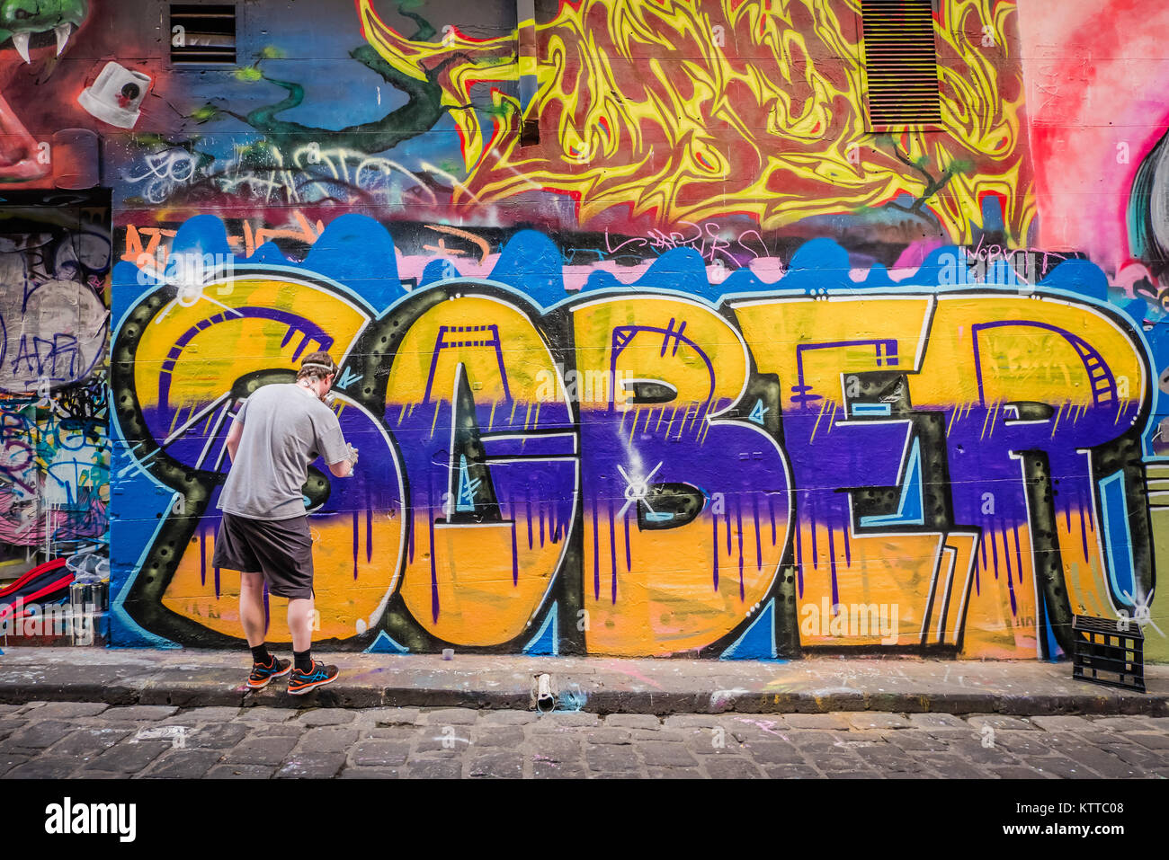 Melbourne hoiser Lane berühmten Graffiti Lane Stockfoto
