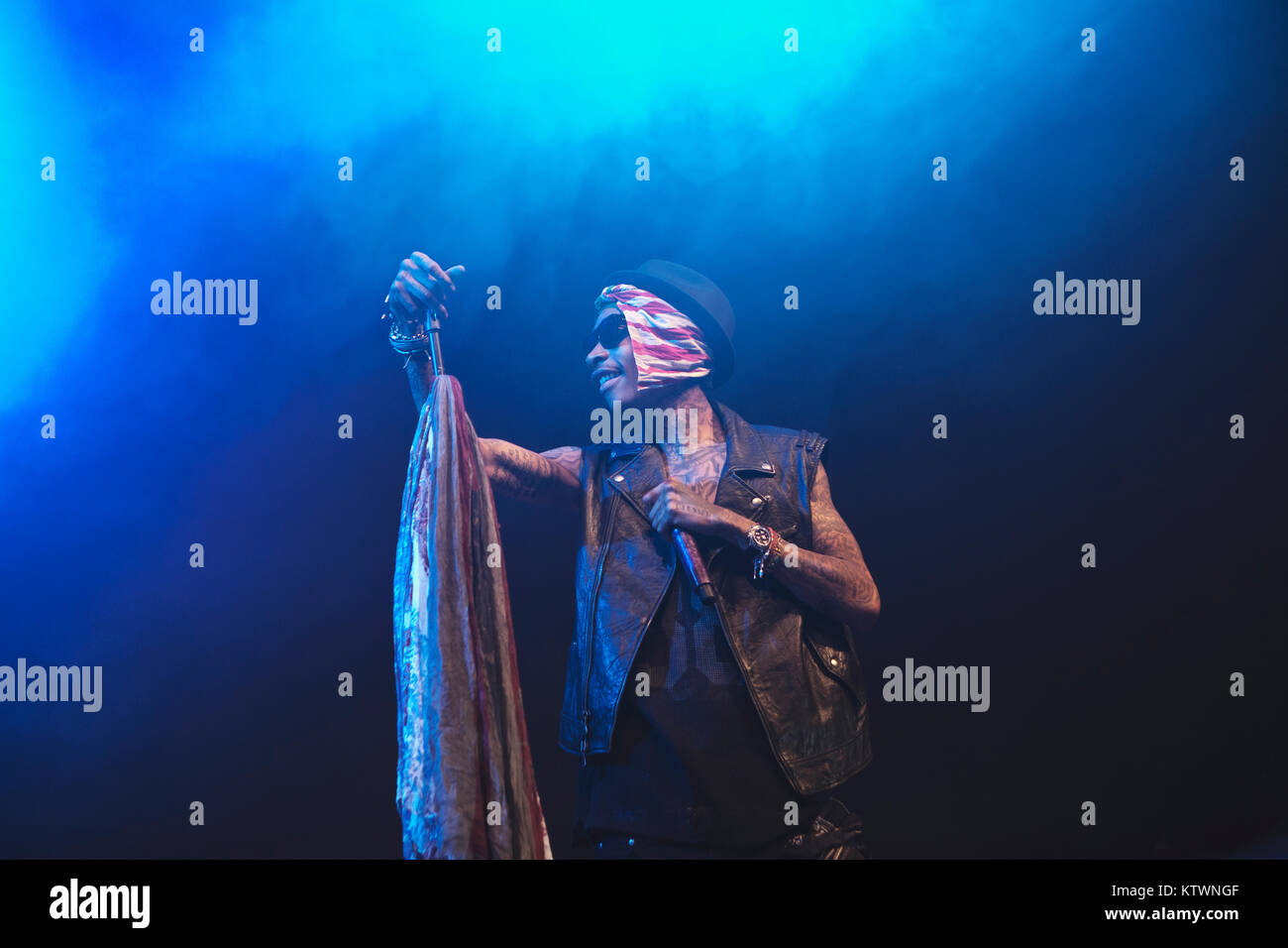 Der amerikanische Rapper und Sänger und Songwriter Wiz Khalifa abgebildeten live auf der Bühne bei einem Konzert beim Roskilde Festival 2012. Dänemark 05/07 2012. Stockfoto