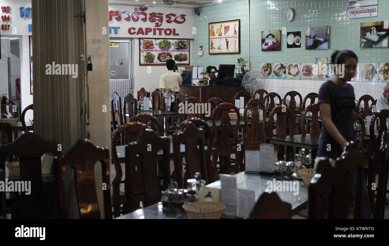 Essbereich im Capitol Restaurant und Pension Oknha Tep Phan Straße 182 Phnom Penh Kambodscha in der Nähe von Orussey-markt Stockfoto