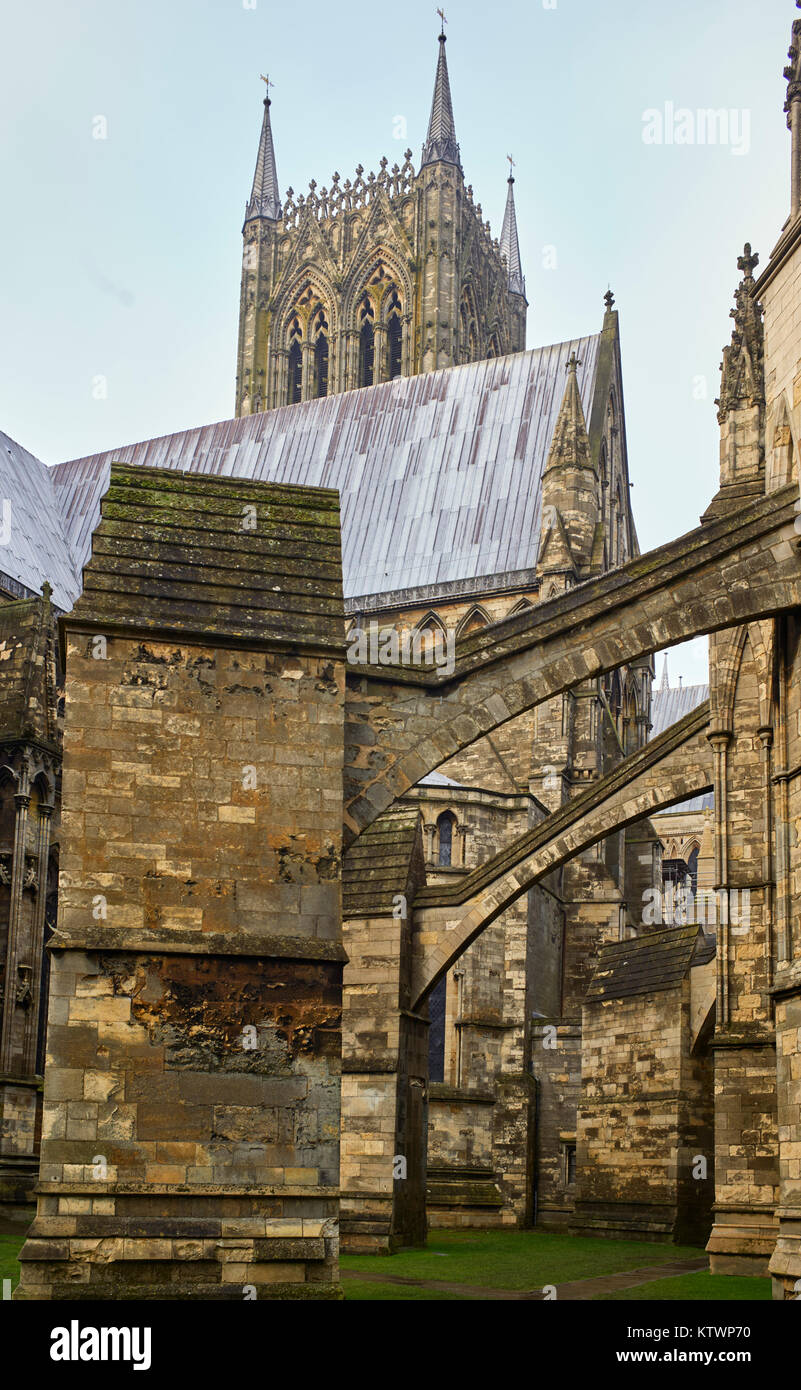 Flying butress an der Kathedrale von Lincoln Stockfoto