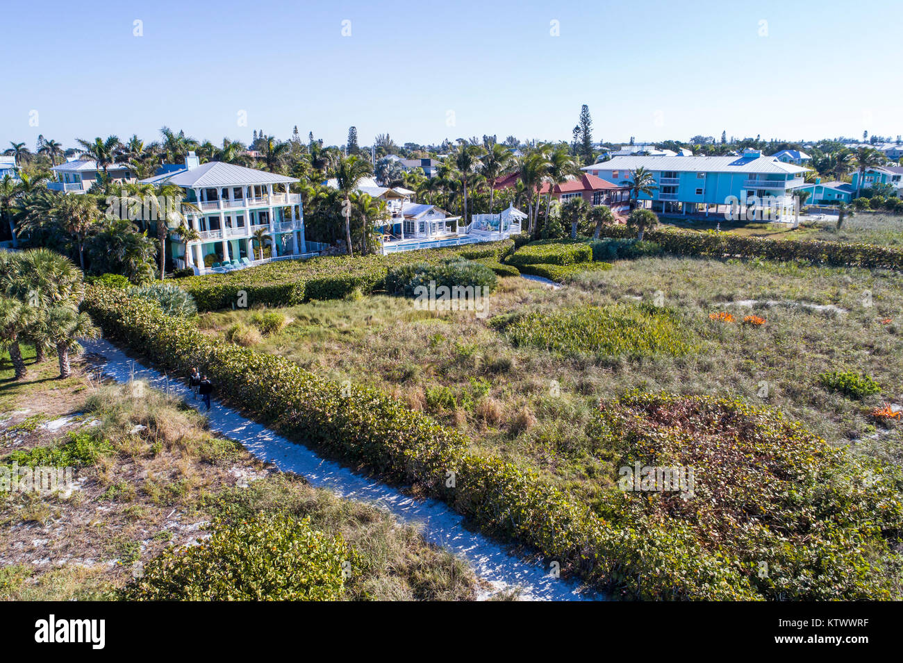 Anna Maria Barrier Island Florida, Holmes Beach, Häuser, Luft über der Vogelperspektive oben, Besucher reisen Reise Tour Tourismus Land Stockfoto