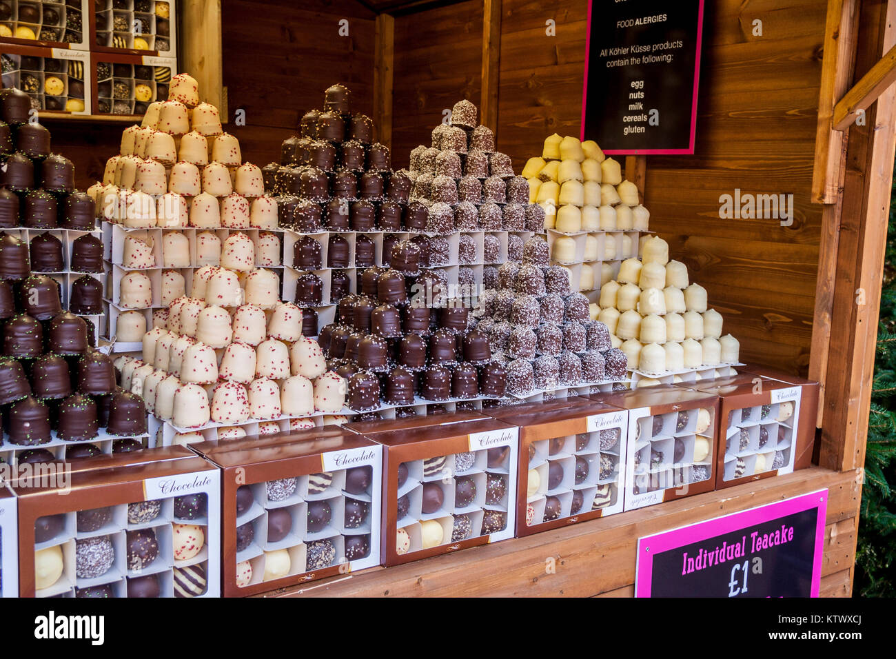 Luxus Schokolade Teacakes, Chester, Cheshire uK Weihnachtsmarkt Weihnachtsmärkte, Chester, UK, Konzept Stockfoto