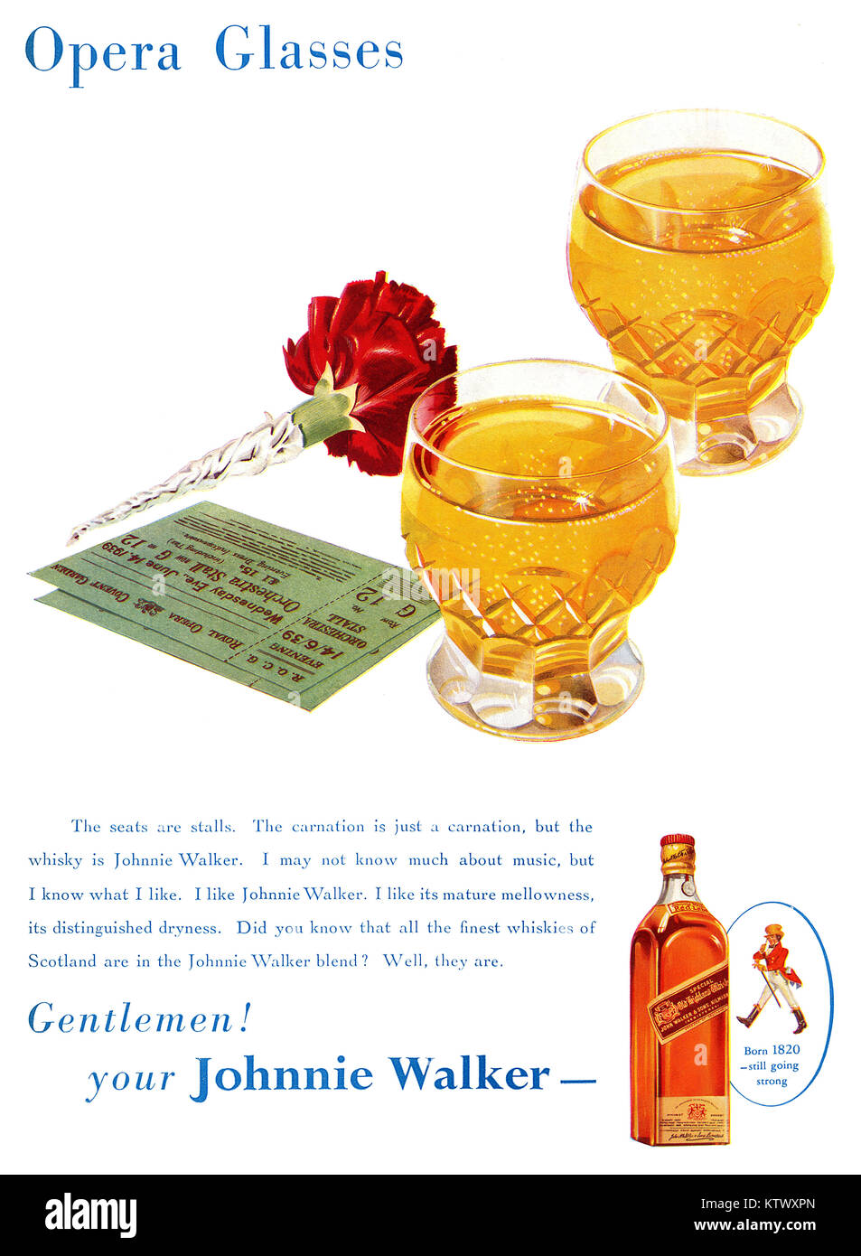 1939 britischen Werbung für Johnnie Walker Scotch Whisky. Stockfoto