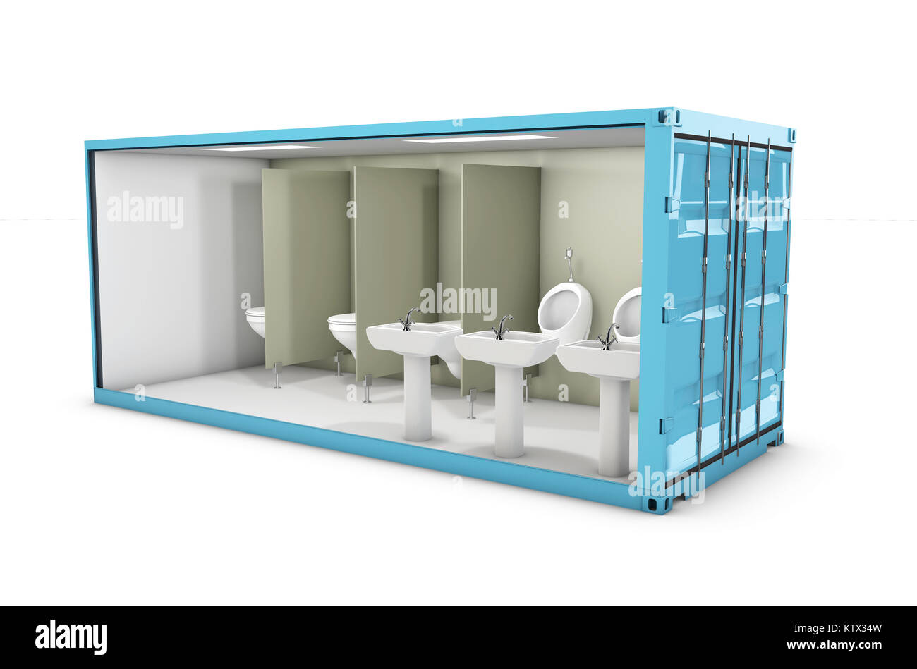 3D-Darstellung der Container Toilette. Konzept der Wiederverwendung Container Stockfoto