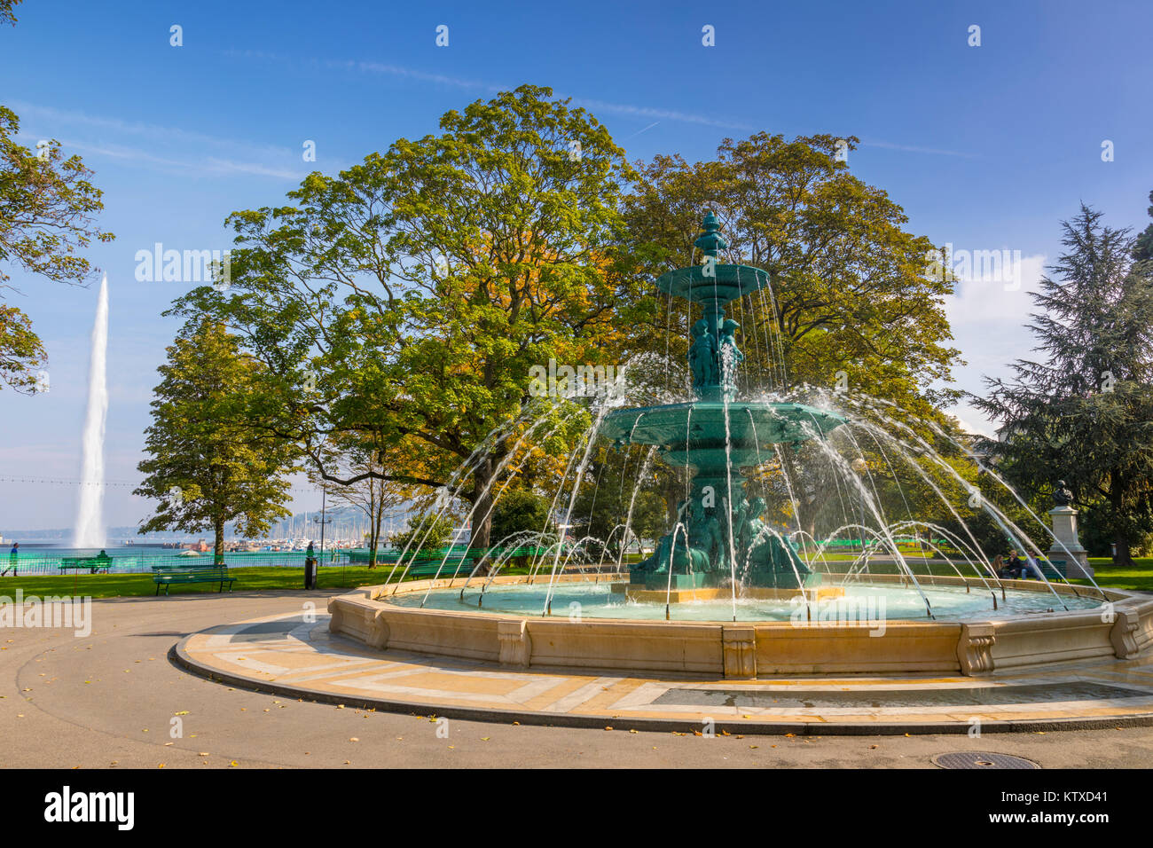 Fontaine des Quatre Saisons, (Brunnen der Vier Jahreszeiten), Jardin Anglais, städtischen Park, Genf, Schweiz, Europa Stockfoto