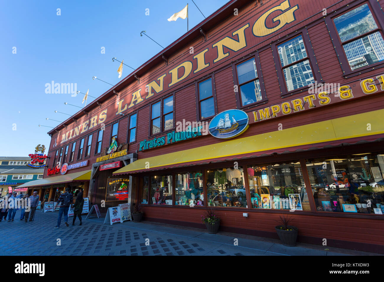 Bergleute Landung Geschäfte am Pier 57 an Alaskan Way, Downtown, Seattle, Washington, Vereinigte Staaten von Amerika, Nordamerika Stockfoto