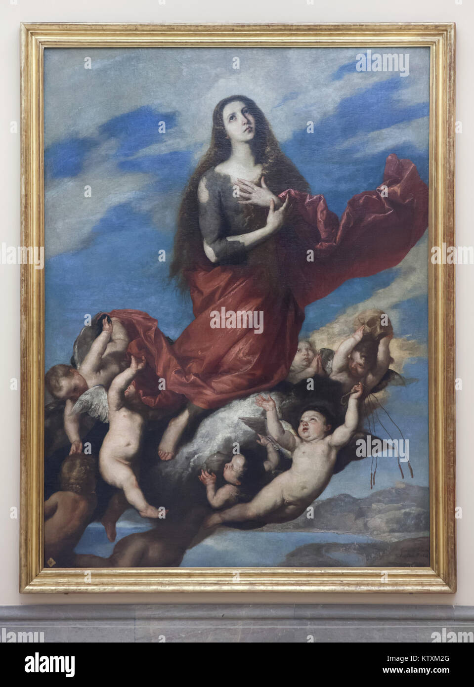 Gemälde "Himmelfahrt der Maria Magdalena' von spanischen Barock Maler: Lanfranco (1636), die in der Real Academia de Bellas Artes de San Fernando (Königliche Akademie der Schönen Künste von San Fernando) in Madrid, Spanien. Stockfoto