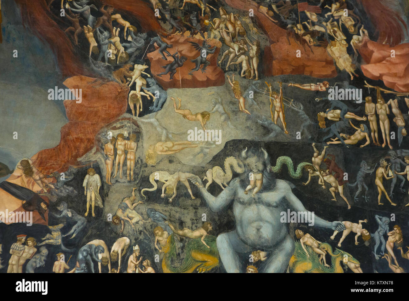 Ein Gemälde der Eintrag in die Hölle von Giotto in der Scrovegni Kapelle in Padua, Italien. Stockfoto