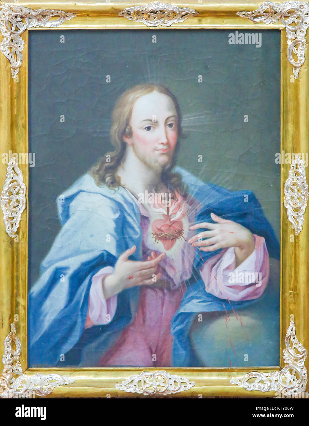 Malerei des Barock vom Heiligen Herzen Jesu Christi in der Basilika St. Mang in Füssen, Bayern, Deutschland. Stockfoto