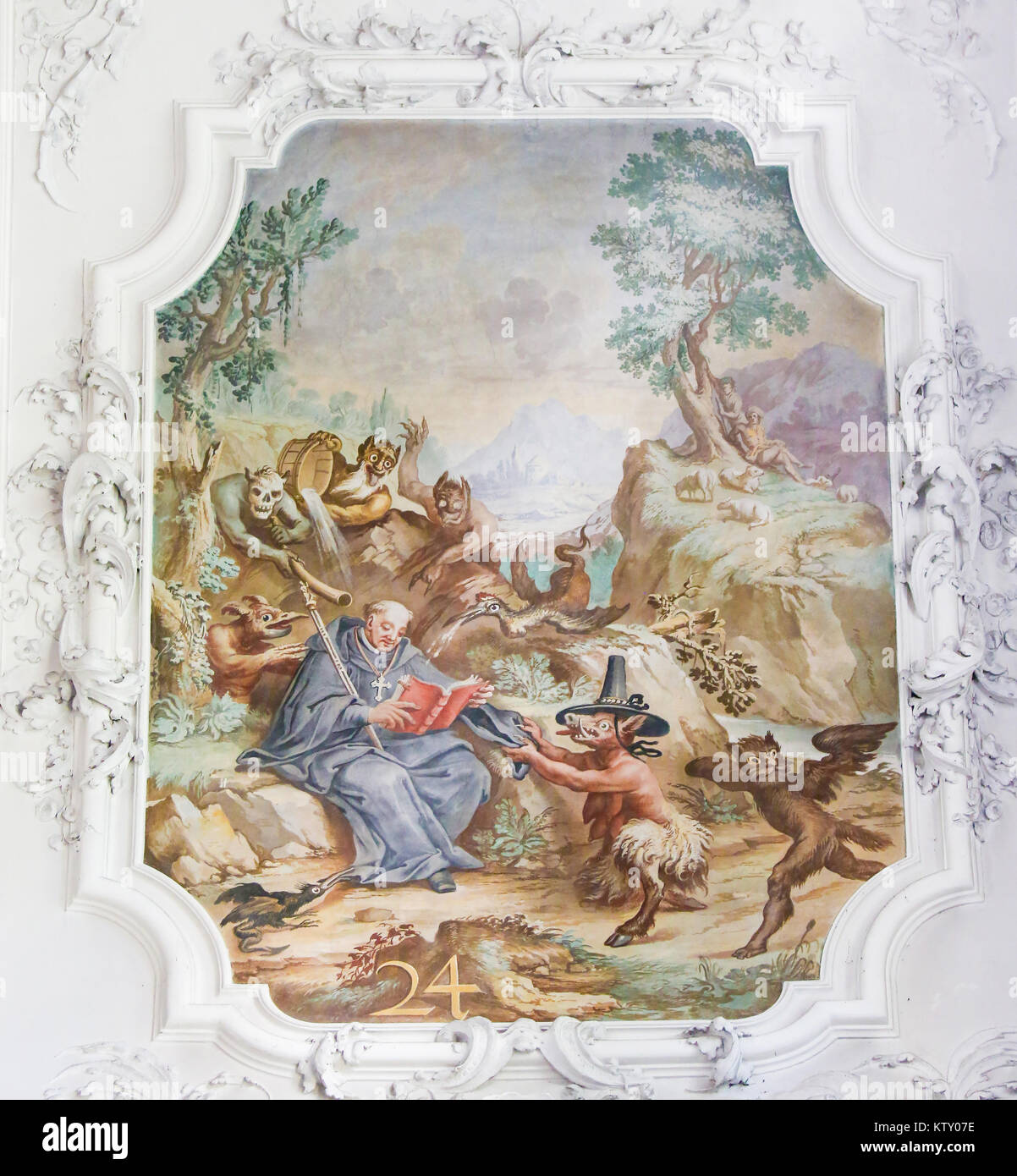 Fresko des Heiligen Magnus von Füssen, Sankt Mang, von Dämonen umgeben