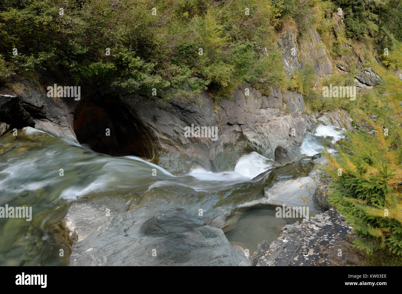 Nationalpark Hohe Tauern Osttirol, Virgental, Wasser Pfad anzeigen Umbalf?lle der Isel, Wasserschaupfad Umbalfälle der Isel Stockfoto