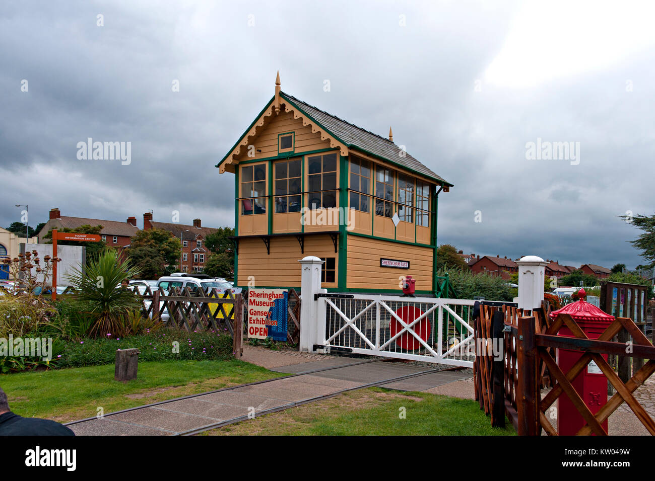 Die signalbox in Sheringham auf dem Bahnhof North Norfolk, Norfolk, Großbritannien Stockfoto