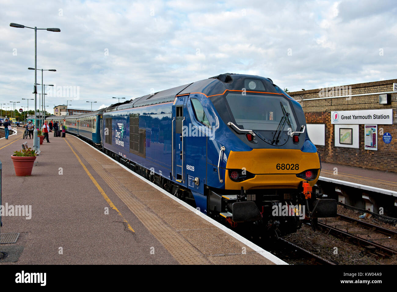 Class 68 diesel-elektrischen Lokomotive im Bahnhof Great Yarmouth, Großbritannien Stockfoto