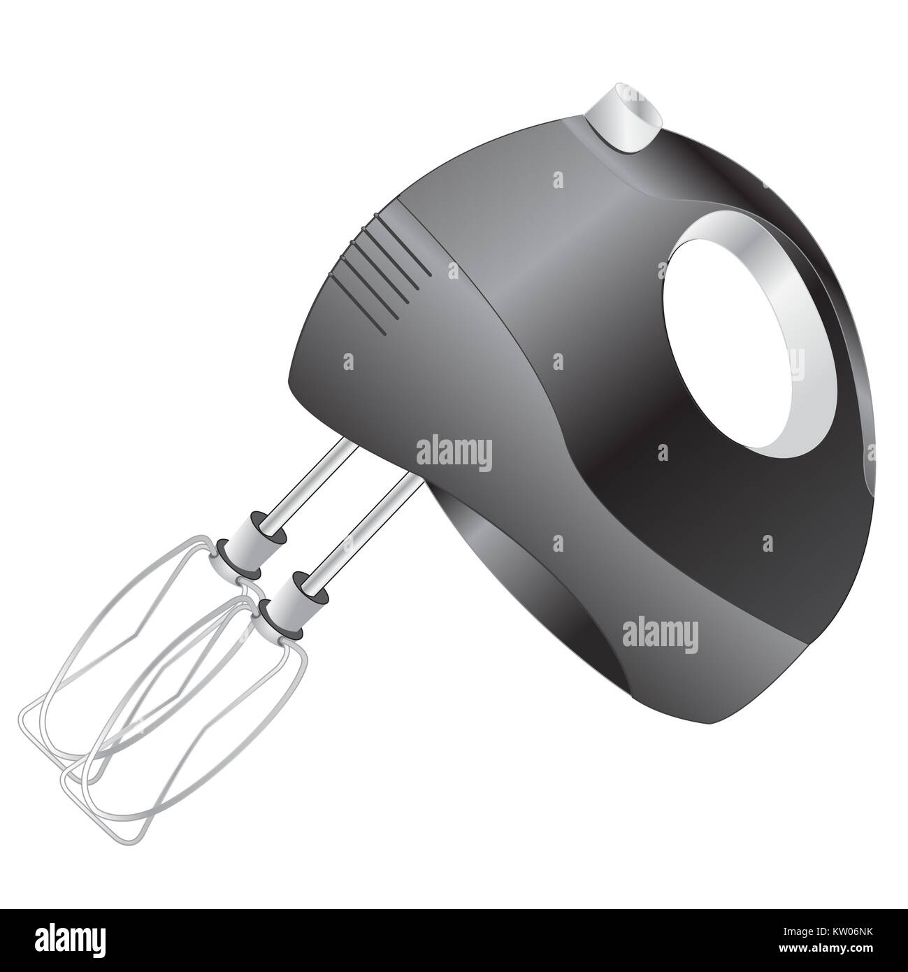 Diese Abbildung stellt eine schwarze Hand Schneebesen oder mixwer, mit weißem Hintergrund. Stockfoto