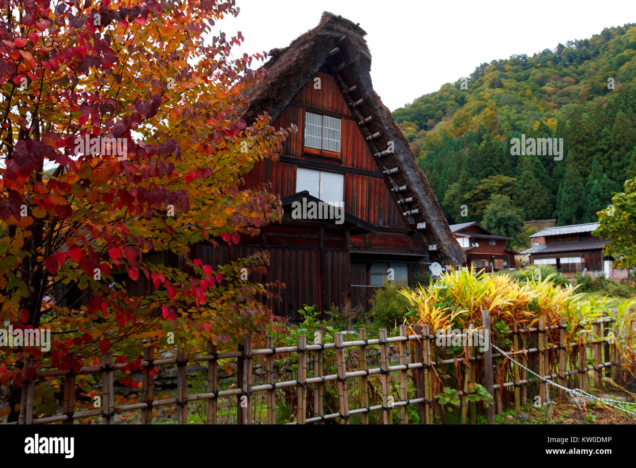Shirakawa-go-Dorf in der Präfektur Gifu, Japan. Es ist eines der von der UNESCO zum Weltkulturerbe erklärt. Stockfoto