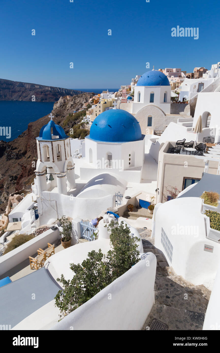 Traditionelle griechische Dorf Oia, Santorini, Griechenland. Stockfoto