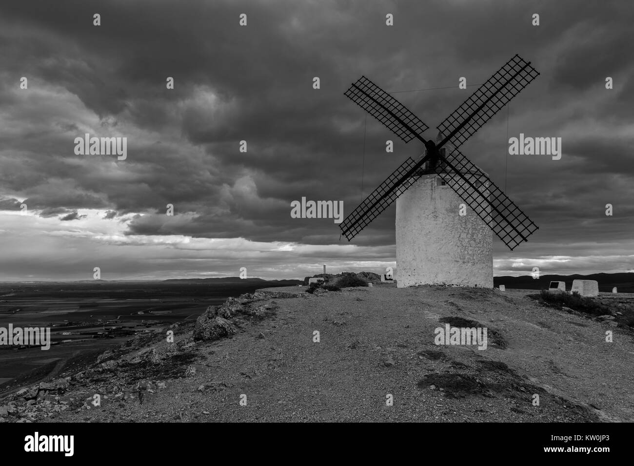 Alte traditionelle Windmühle in Consuegra. Castilla La Mancha. Spanien. Stockfoto