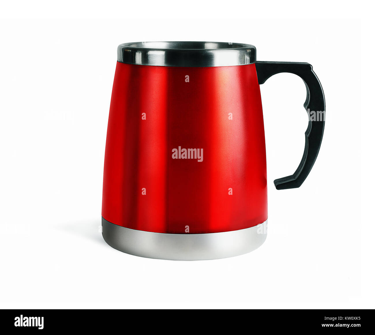 Red Thermo Mug auf weißem Hintergrund Stockfoto