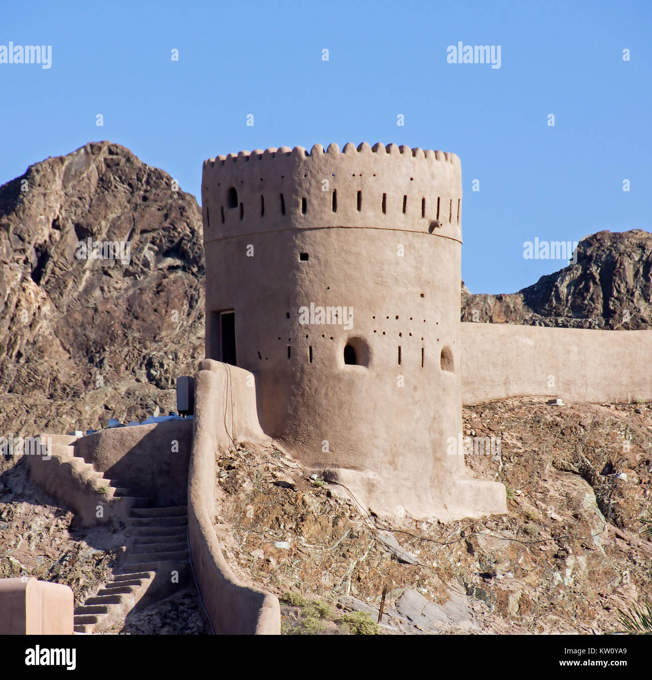 In der Nähe auf einem Turm in der Altstadt von Muscat - Muscat, Oman Stockfoto