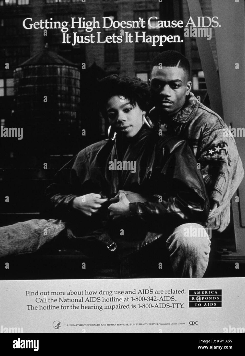 Öffentliche Gesundheit Poster über Acquired Immune Deficiency Syndrome (AIDS)/Human Immunodeficiency Virus (HIV). Mit freundlicher Genehmigung der nationalen Bibliothek für Medizin, 1990. Stockfoto
