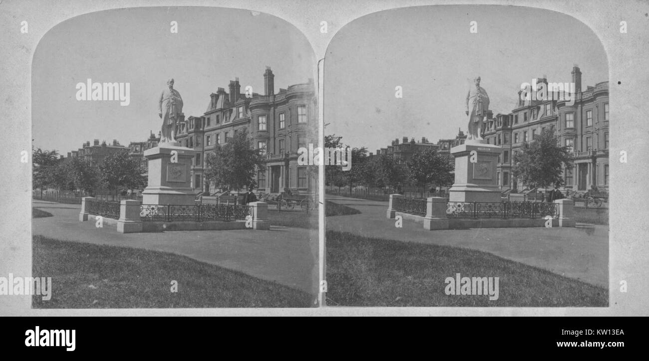 Ein stereograph einer Statue von Alexander Hamilton, die Statue ein Geschenk von einem Arzt namens Thomas Lee im Jahre 1865 war, er war nicht ein ausgebildeter Künstler und seine Technik erstellt eine fragile Statue, die schwierig zu verwalten ist, Hamilton war einer der Gründerväter der Vereinigten Staaten von Amerika, als Chief personal Berater von George Washington während des Amerikanischen Unabhängigkeitskrieges und war der erste Außenminister der Vereinigten Staaten das Schatzamt, Boston, Massachusetts, 1860. Von der New York Public Library. Stockfoto