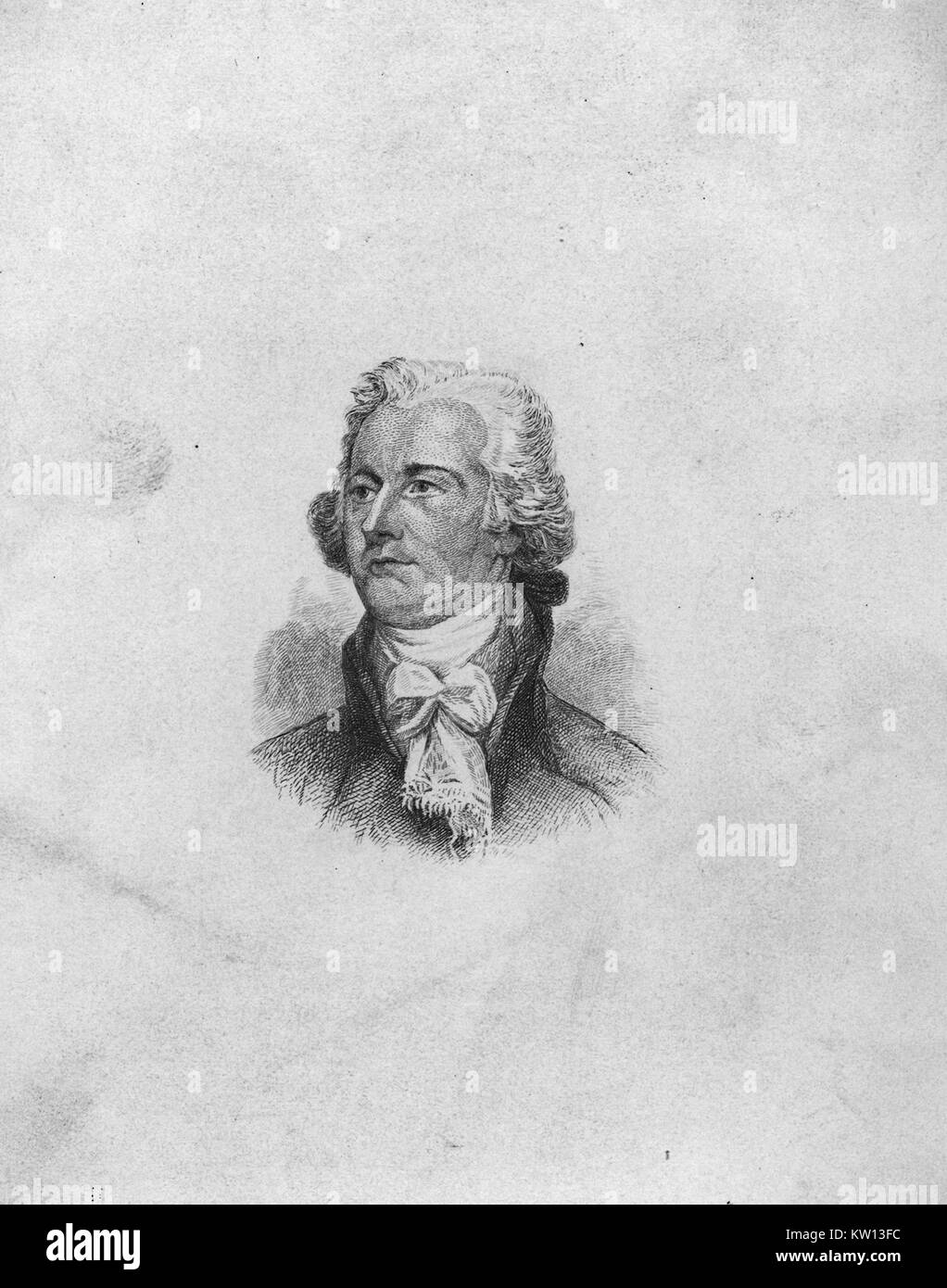 Eine radierung von einem Porträt von Alexander Hamilton, er war einer der Gründerväter der Vereinigten Staaten von Amerika, als Chief personal Berater von George Washington während des Amerikanischen Unabhängigkeitskrieges und war der erste Außenminister der Vereinigten Staaten die Schatzkammer, 1891. Von der New York Public Library. Stockfoto