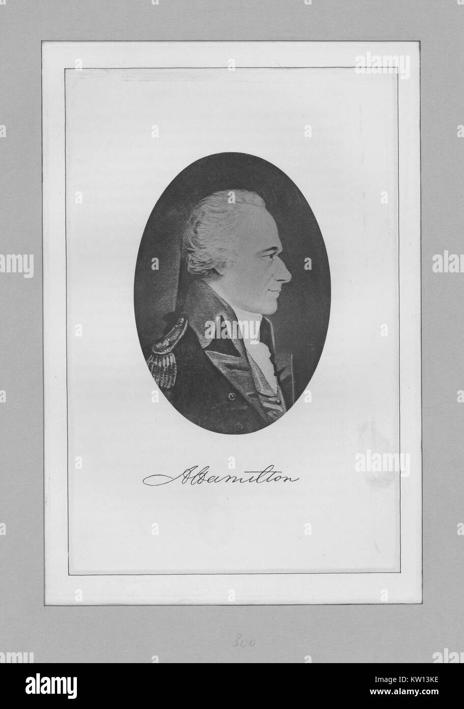 Eine radierung von einem Porträt von Alexander Hamilton, er war einer der Gründerväter der Vereinigten Staaten von Amerika, als Chief personal Berater von George Washington während des Amerikanischen Unabhängigkeitskrieges und war der erste Außenminister der Vereinigten Staaten die Schatzkammer, 1846. Von der New York Public Library. Stockfoto